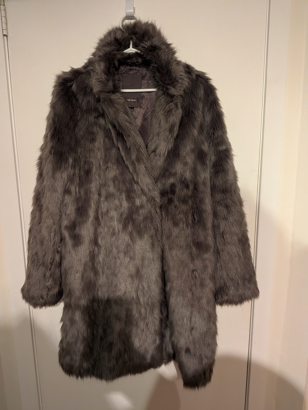 Vera Wang Dark Gray Faux Fur Pea Coat